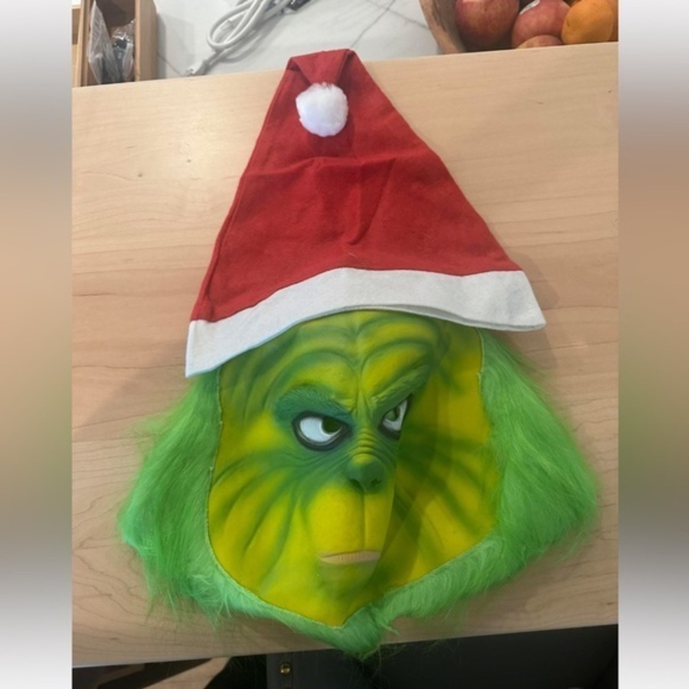 New Grinch Costume Mask with Santa Hat